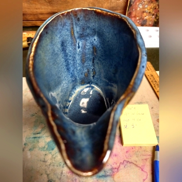 Handmade Rustic Footed Earthenware Art Pottery Pitcher - Picture 4 of 7